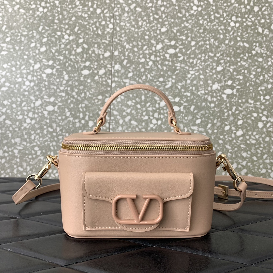 Valentino Garavani Loco Mini Box Bag in Apricot Calfskin Leather